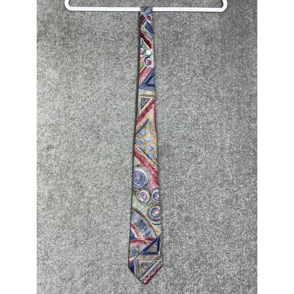 Johnny Carson Abstract Watercolor Geometric Polyester Mens Pointed Tie USA Made - Picture 1 of 10